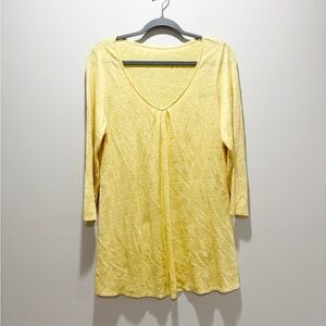 Eileen Fisher Lightweight Butter Yellow V-Neck Linen Long Lined Tunic Top Size M